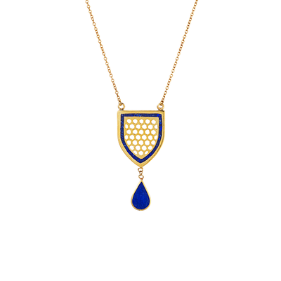 Lapis lazuli lattice pendant necklace by Turquoise Mountain